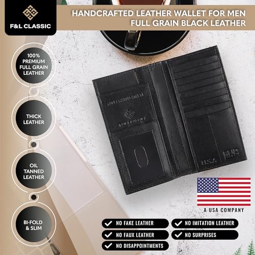 Image of F&L CLASSIC Men's RFID Vintage Look Genuine Leather Long Bifold Wallet Checkbook Wallets, black