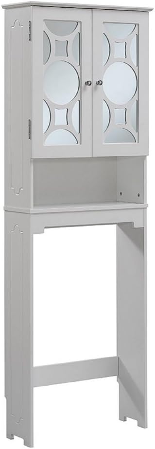 RFBW12301 Etagere, 2 Glass Doors with 1 Adjustable Shelf, Open Storage Space and 2 Post Legs, Chrome Hardware