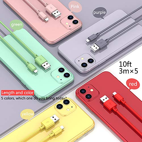 MFi Certified iPhone Charger, (Color) 5 Pack 10 FT Lightning Charging Cables USB Data Cord High Speed Cable Compatible with iPhone 13 12 11 XS XR X Pro Max Mini 8 7 6S 6 Plus 5S SE iPad iPod AirPods - Thumbnail 2