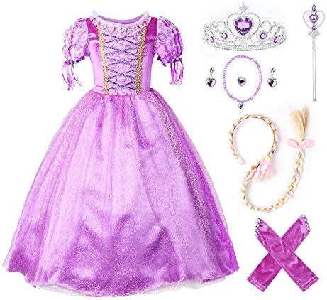 JerrisApparel Girls Halloween Princess Costume Christmas Birthday Party Dress (9-10, Purple with Accessories)