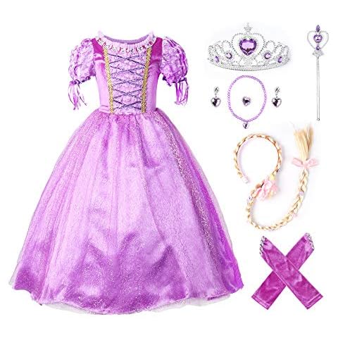 JerrisApparel Princess Rapunzel Party Dress Costume (4 Years, Purple with Accessories) Cover