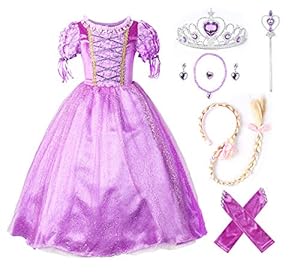 JerrisApparel Prinzessin Rapunzel Kleid Kostüm (120cm, Lila mit Zubehör)