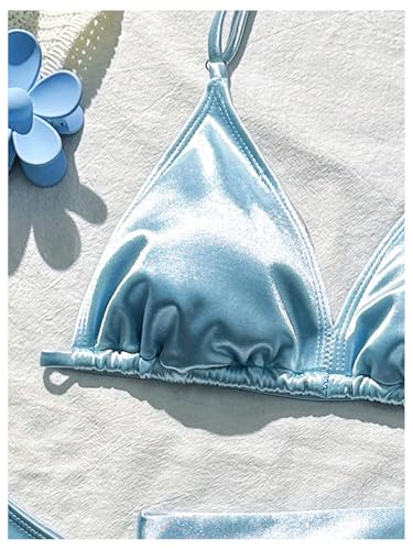 Image of SOLY HUX Girl's Summer Swimsuit Set Floral Halter Triangle Bikini Set with Wrap Skirts Beachwear