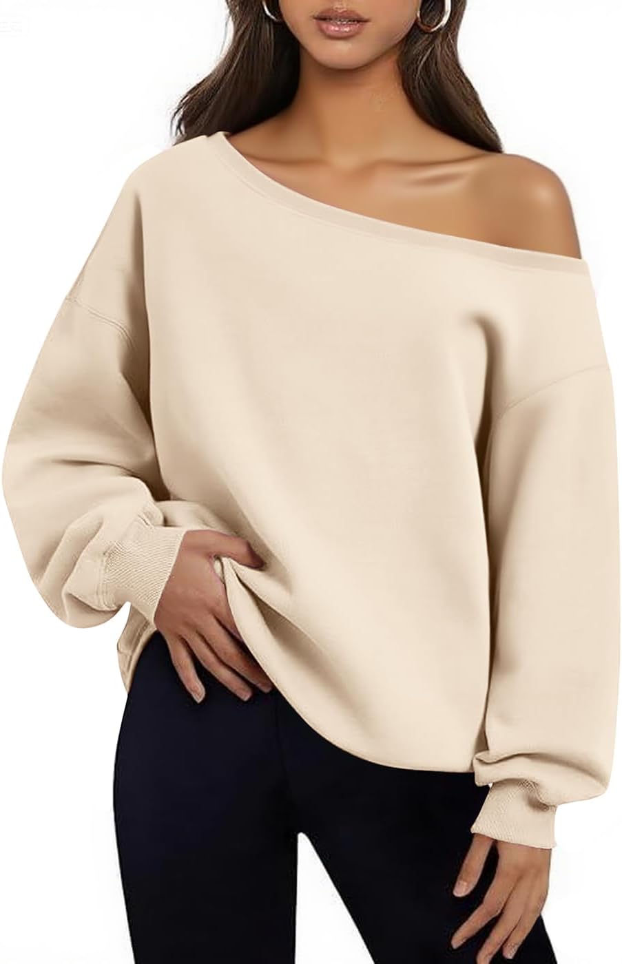 BONITEE Women Casual Long Sleeve Tops Cute One Shoulder Sweatshirts 2026 Spring Sexy Off the Shoulder Shirts Pullover Hoodies