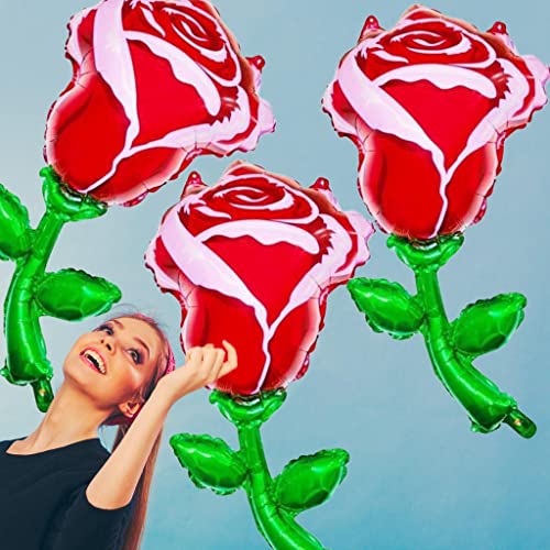 Red Rose Balloons Mother's Day Balloons Flower Foil Balloons For Happy Mother's Day Themed Party Romantic Decorations Proposal Decorations Anniversary Decorations Party Sets-5 Pcs #TOP6