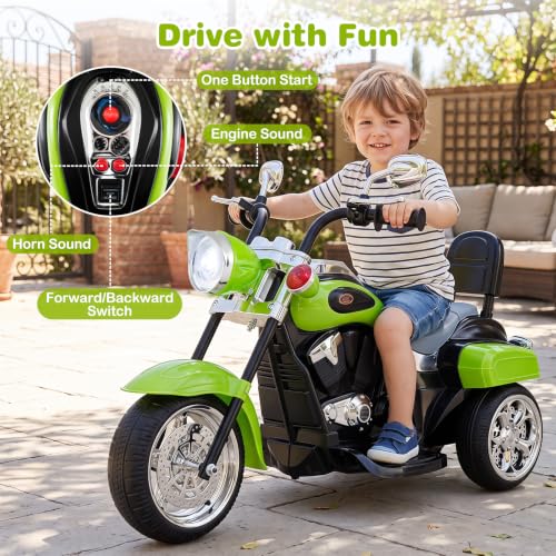 Image of Costzon 6V Ride on Chopper Kids Motorcycle with Adjustable Headlight(Green) | Horn, Engine, 3-Wheel Stable Ride on Toys, Battery Powered Electric Toddler Motorcycle for Kids, Gift for Boys Girls