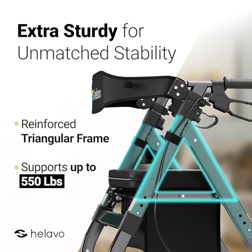Helavo Bariatric Rollator Walker with Seat – Extra Wide Heavy Duty Walker for Seniors, 550 lb Capacity - Image 3