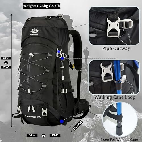 60L Travel Hiking Camping Backpack with Rain Cover, Backpack Water Resistant,Climbing Backpack for Men Women - Image 3