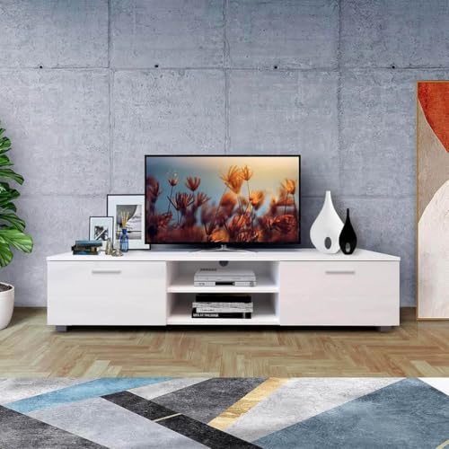 TV Table with Drawers and Shelves up to 65 inch TV - White, ...