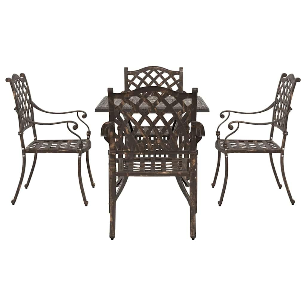 Ensemble de 5 meubles de jardin traditionnels en fonte d'aluminium avec 1 table de 80 x 80 cm et 4 chaises, salon à manger classique pour terrasse et jardin