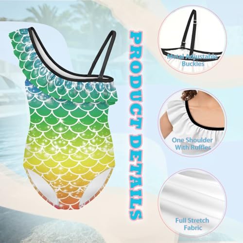 Image of Girls One Piece Bathing Suit,Slim-Fit Ruffle Strap Swimsuit with Adjustable Strap Quick Dry Summer Beach Swim Suit