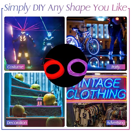 Image of Hortsun 15 Pack 13ft El Wire Neon Light Portable Cuttable Neon Glowing Battery Powered LED Lights Glow in The Dark with Battery Pack for Halloween Party