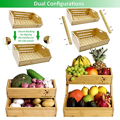 Bamboo Storage Bin - Multipurpose Open Front Stacking Bins For Kitchen & Pantry - Configurable As 2 Tier Bamboo Fruit Basket On Countertop – Ideal For Vegetables, Potato And Onion Storage Bin #TOP1