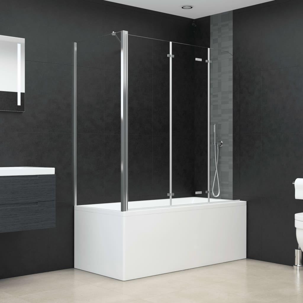 vidaXL Duschabtrennung Badewannenfaltwand Badewannenaufsatz Duschwand Duschtrennwand Duschkabine Faltwand 120x69x130cm Hartglas Transparent