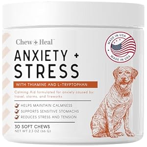 Calming Chews for Dogs - 30 Anxiety Relief Treats for Fireworks, Thunder, and Storms - Natural Dog Calming Treats for Large and Small Breeds with Thiamine, L-Tryptophan, Ginger, and Melatonin Calming Chews for Dogs 30 Anxiety Relief Treats for Fireworks Thunder and Storms Natural Dog Calming Treats for Large and Small Breeds with Thiamine L Tryptophan Ginger and Melatonin