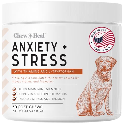 Calming Chews for Dogs 30 Anxiety Relief Treats for Fireworks Thunder and Storms Natural Dog Calming Treats for Large and Small Breeds with Thiamine L Tryptophan Ginger and Melatonin