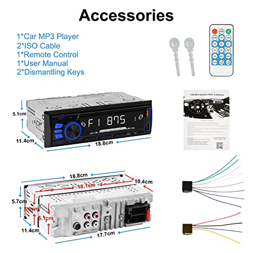 Car Radio Bluetooth Single Din Car Stereo Audio, Mp3 Player Car Stereo 1 Din With Bluetooth Handsfree/Fm/Dual Usb/Tf/Aux/Eq/Quick Charge, With Wireless Remote Control #TOP5