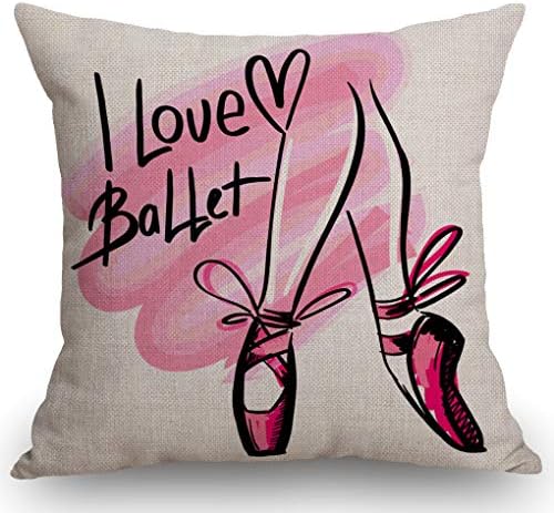 SSOIU Modern Fashion Style with Heart Throw Pillow Cover,I Love Ballet Cotton Linen Throw Pillow Case Cushion Cover Couch Sofa Decorative Square 18x18 inches