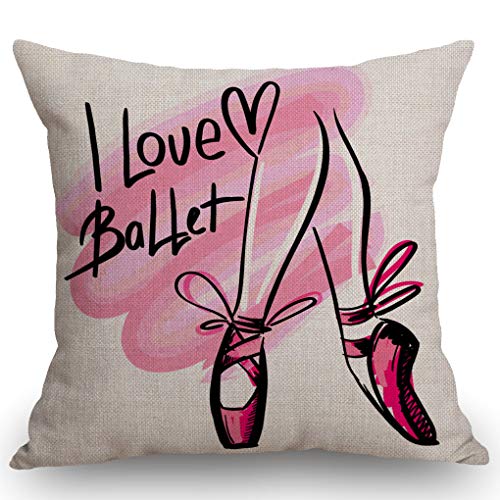 Ssoiu Modern Fashion Style With Heart Throw Pillow Cover,I Love Ballet Cotton Linen Throw Pillow Case Cushion Cover Couch Sofa Decorative Square 18X18 Inches #TOP3