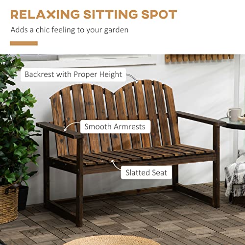 Outsunny Outdoor Wooden Garden Bench, Patio Loveseat Chair with Slatted Backrest and Smooth Armrests for Two People, for Yard, Lawn, Porch, Carbonised Finish - Image 4