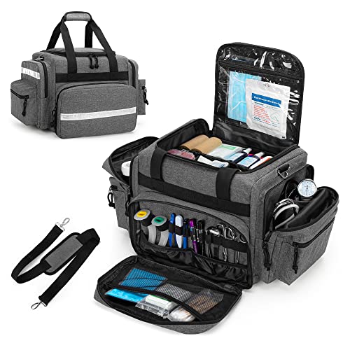Damero Bolsa de Trauma médica vacía, Bolsa de Primeros Auxilios Profesional con múltiples Bolsillos para Suministros médicos,Gris