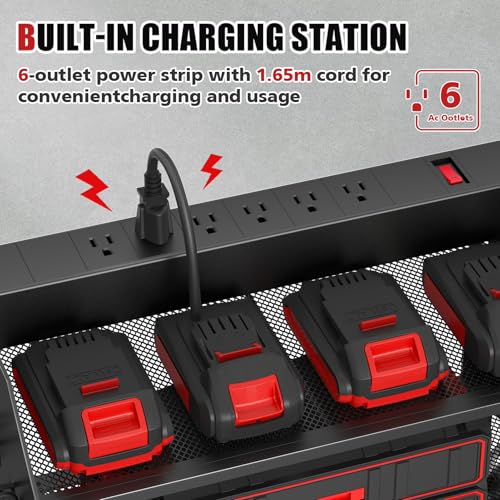 Image of SUNALLY Power Tool Organizer Wall Mount with Charging Station,3 Layer Metal Tool Storage Rack with 4 Drill Holders, Heavy Duty Power Tool Shelf for Garage, Warehouse, Workshop, Gifts for Men, Husband
