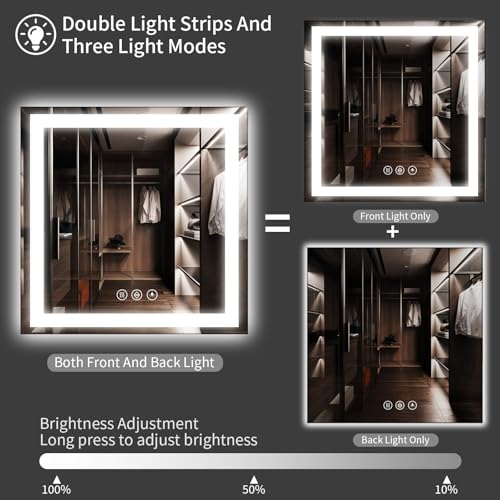 Image of Koonmi 42x42 LED Bathroom Mirror with Light, Anti-Fog, 3 Colors