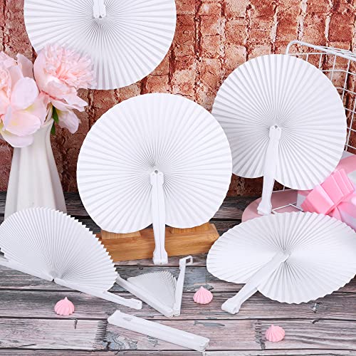 Mceast 100 Pack White Folding Handheld Paper Fans With Tags, Round Shaped Wedding Paper Fans With Plastic Handle For Wedding Favor Celebration Birthday Party Bag Fillers #TOP4