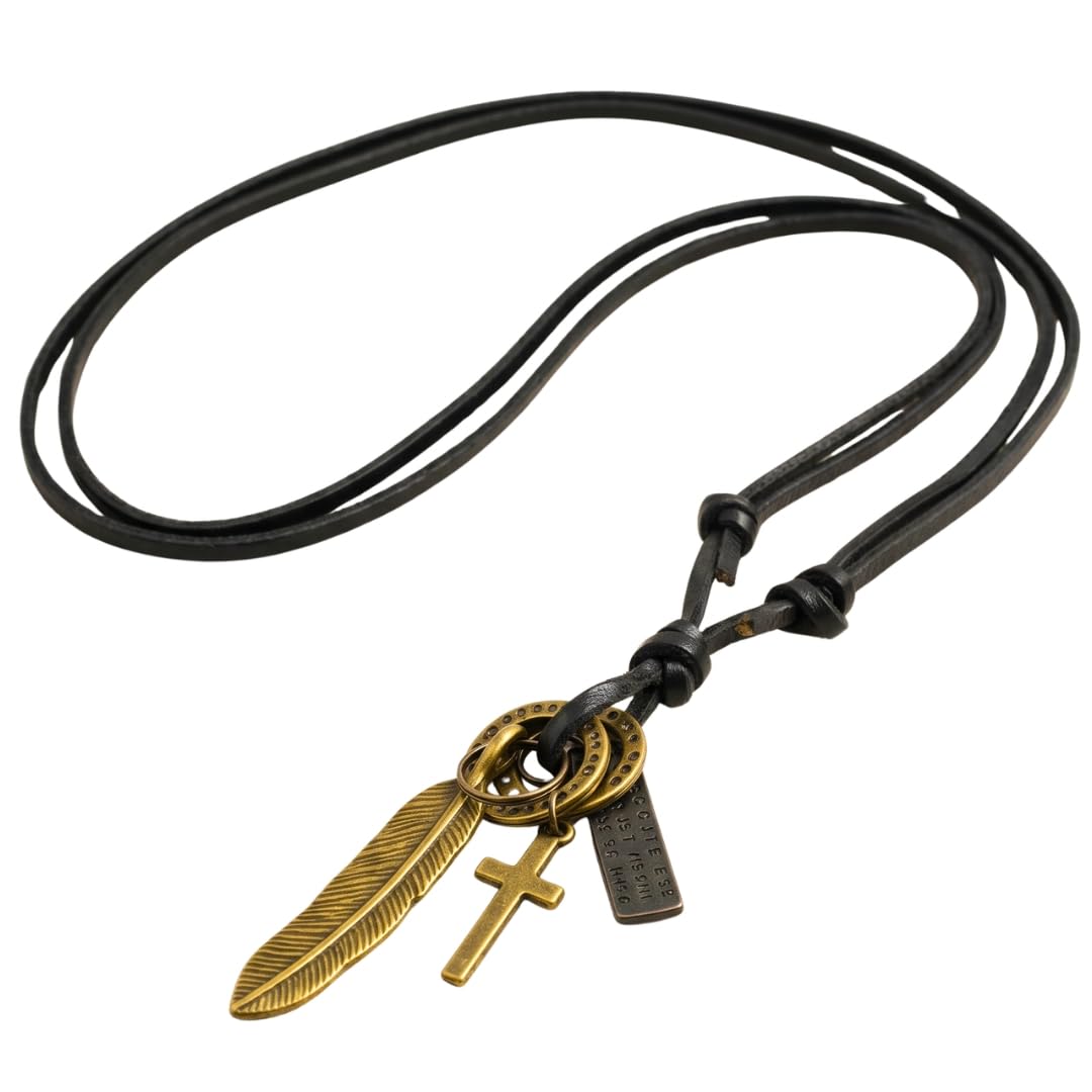 the men thing WANDERER’S FAITH - Brass Gold – 2.3-Inch Pure Stainless Steel Pendant with Adjustable Leather Rope for Men & Boys-picture-15
