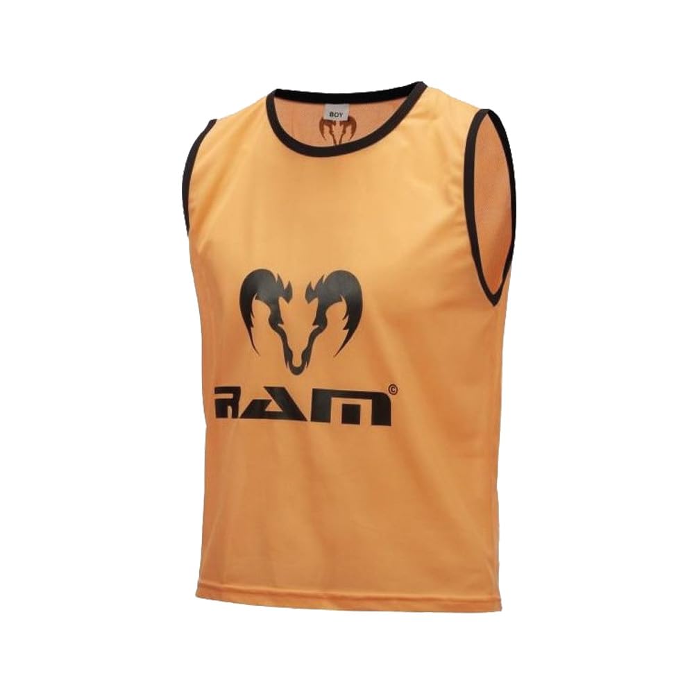Ram Rugby Mesh Polyester Training Bibs - Set of 10 Bibs - (Neon Orange, Junior - 34")