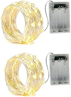 BXROIU 2 x Fairy String Lights Battery Operated, Silver Wire 2 Mode Chains 2 Meter 20 LEDs Fairy String Lights for Bedroom Christmas Party Wedding Decoration Warm White (Warm White, 2 Meter)