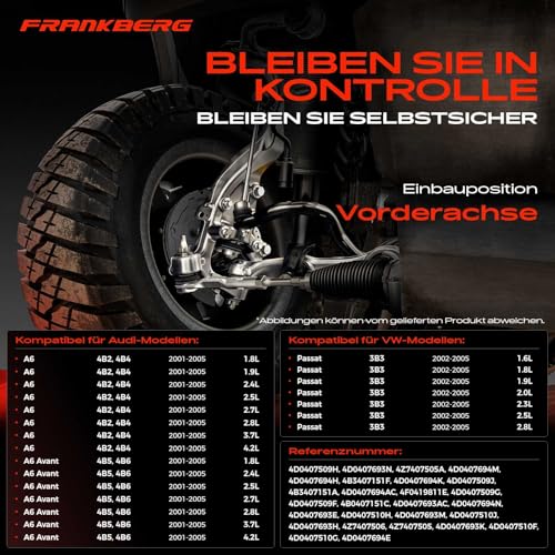 Frankberg 14-Teilig Querlenker Satz Kompatibel mit A6 4B2 C5 1.8L-4.2L 1997-2005 A6 Avant 4B5 1.8L-4.2L 1997-2005 P.a.s.s.a.t 3B3 1.6L-2.8L 2000-2005 Replace# 4B0407151C
