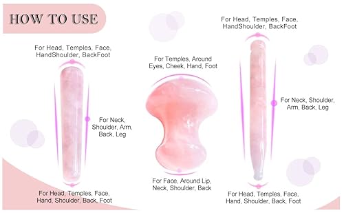 Ccbeauty Handmade Gua Sha Scraping Massage Tools Natural Stone Rose Quartz Guasha Mushroom Board, Massage Wand For Acupuncture Therapy Stick Point Treatment Mother's Day Gift Set, 3 Pcs #TOP2