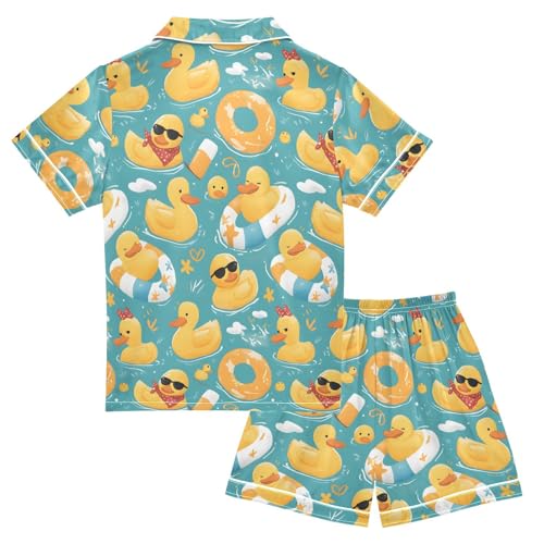 ALAZA Duck Blossom Water Cartoon Satin Pajamas Set Short Sleeve Button Down Sleepwear Summer Pjs 2 Piece2