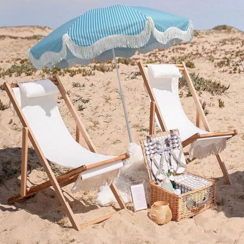 Parasol de jardin inclinable 2m réglable et portable avec pompons
