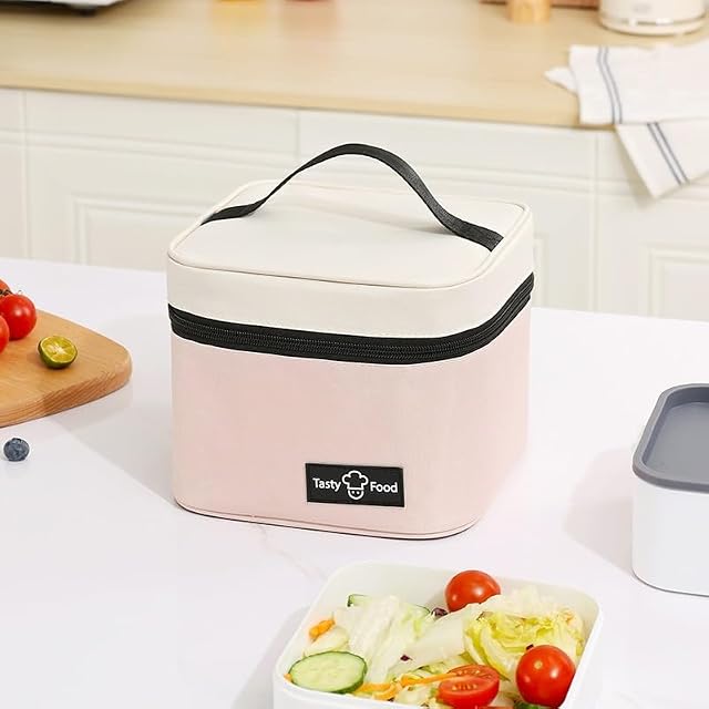 Insulated Lunch Bag for Women Men Large Capacity Waterproof Leakproof Lunch Box Portable Tote with Zipper Closure Pink