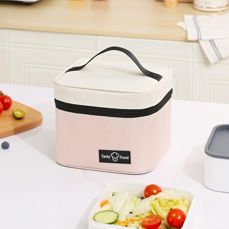 Insulated Lunch Bag for Women Men Large Capacity Waterproof Leakproof Lunch Box Portable Tote with Zipper Closure Pink
