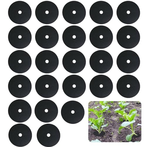 Clydewy 25pcs Cabbage Plant Collars for Plants Slug Deterrent 5.9 Inch (15 Cm) Diameter Round Mulch Ring for Deters Root Flies Nematodes Slugs Snails and Weeds at Roots of Plants