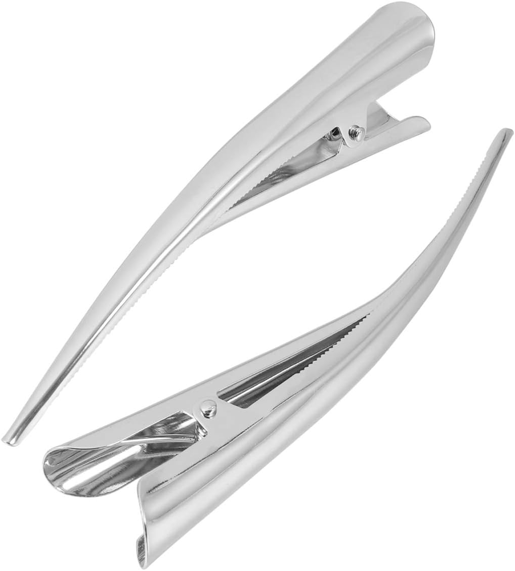 FRCOLOR 12pcs Large Alligator Hair Clips Non-Slip Duckbill Metal Clips Hair Barrette Clips for Styling Salon Sectioning (Silver)