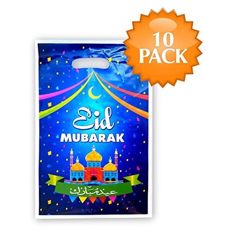Al-Muallim Books Eid Mubarak Gift Loot Bags - Favor Party bags (10 pack) - Party Gift bags Eid decorations Party Cover