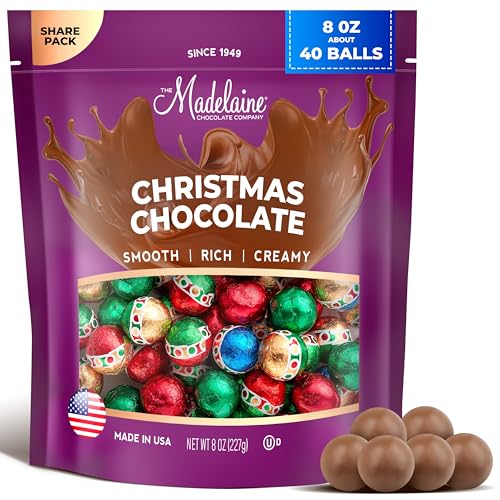 Madelaine Milk Chocolate Christmas Ornament Balls – Individually Wrapped Holiday Chocolates for Kids – Christmas Candy Stocking Stuffers & Holiday Gift Basket Treats – 8 oz Bag (Approx. 40 Pieces)
