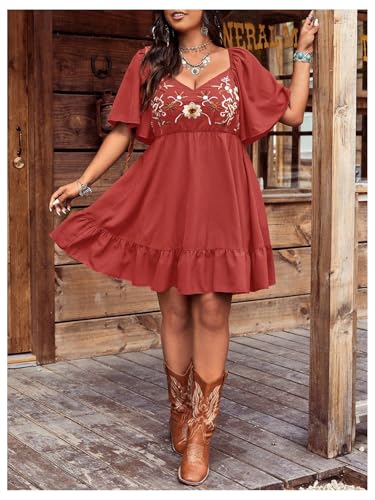 Image of Verdusa Women's Plus Size Western Boho Floral Dress Cowgirl Country Concert Vacation Outfits Flowy Summer Dresses