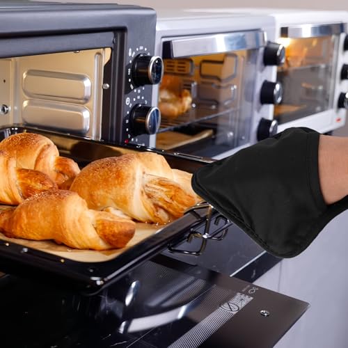 2 Stück Topflappen mit Tasche, 17,5 cm Hitzebeständige topfhandschuhe, Waschbar Topflappen Baumwolle mit Tasche, Hitzebeständige Anti-Rutsch Ofenhandschuhe zum Kochen, Backen und Grillen Schwarz