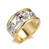 Rongxing Jewelry Elephant Animal Rings Women's Band Yellow Gold Filled Size 9 Wedding