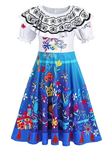Berich Mirabel Costume Déguisement Filles Dessin Animé Robes Bébé Pretend Play Vêtements Enfant Fête D'anniversaire Vêtements Enfants Halloween Cosplay Outfit 9-10 Ans (Blanc,150) Cover
