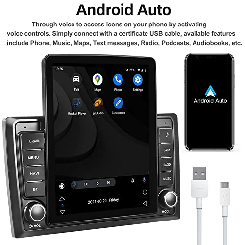 Android Double Din Car Stereo Compatible with Wireless Apple Carplay and Android Auto, 9.5 inch Vertical Touch Screen GPS Navigation Table Radio with 12LED Backup Camera - Thumbnail 3