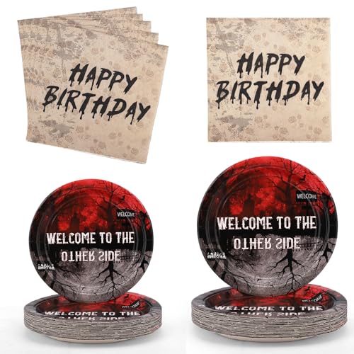 SAVITA 48pcs Assiettes Fête, 2 Tailles Motif Welcome to the Other Side avec 24 Serviettes Fête d'Anniversaire Amusante Effrayante Idéale pour Enfants Adultes Fournitures Décoration d'Anniversaire