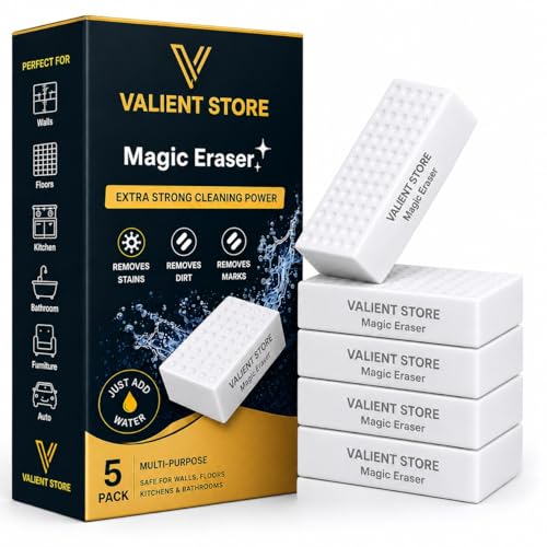 Image of Magic Eraser Cleaning Sponge for Walls, Kitchen & Bathroom - Multi-Surface EVA Foam Scrubber Removes Tough Stains, Marks & Dirt with Just Water | Non-Scratch Cleaning Pad (Pack of 5)