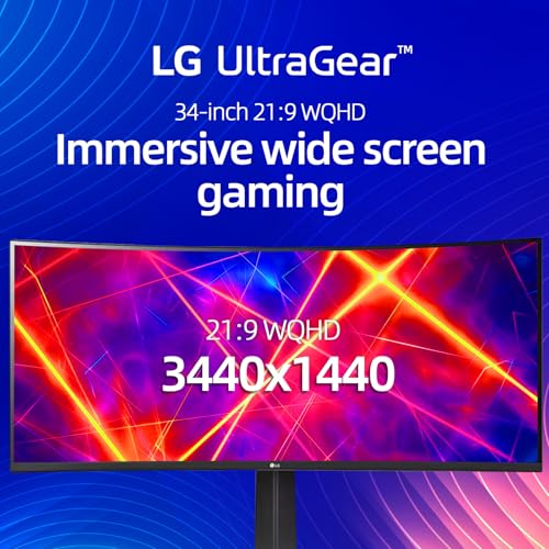 Image of LG 34 inch Curved Ultragear Gaming Monitor, QHD(3440x1440), 160Hz, AMD FreeSync, HDR10, sRGB 99%, Built-in Speakers, Multitasking and Content Creation, DisplayPort & HDMI, Tilt /Height Adjustable Stand