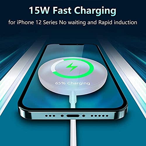 شاحن لاسلكي سريع بتقنية ماجسيف، بمغناطيس مدمج، بقدرة 15 وات، شاحن سريع مزود بمنفذ USB-C ومتوافق مع اجهزة ايفون 12 و12 ميني و12 برو و12 برو ماكس، ايربودز، أبيض